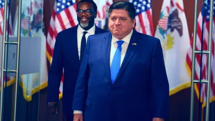 APRIL-07-Chicago-Mayor-Elect-Brandon-Johnson-L-and-Illinois-Governor-J.B.-Pritzker-Photo-by-Scott-OlsonGetty-Images Pritzker